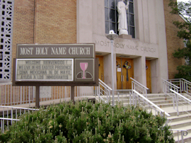 Holy Name Church, front entrance photo courtesy of Dave Shaw Holy Name Church, front entrance photo courtesy of Dave Shaw